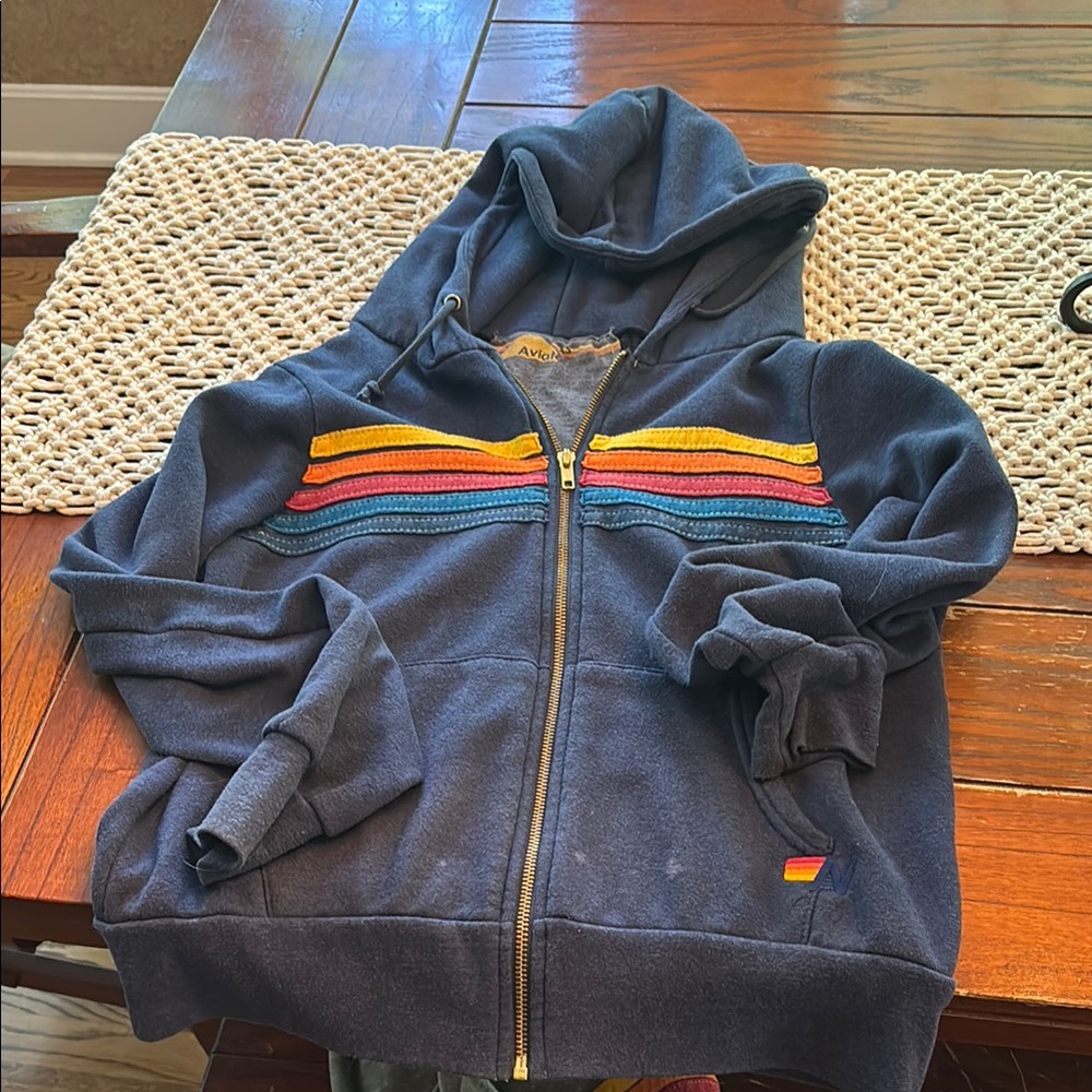 Aviator Nation Blue and Red Rainbow Stripe Hoodie